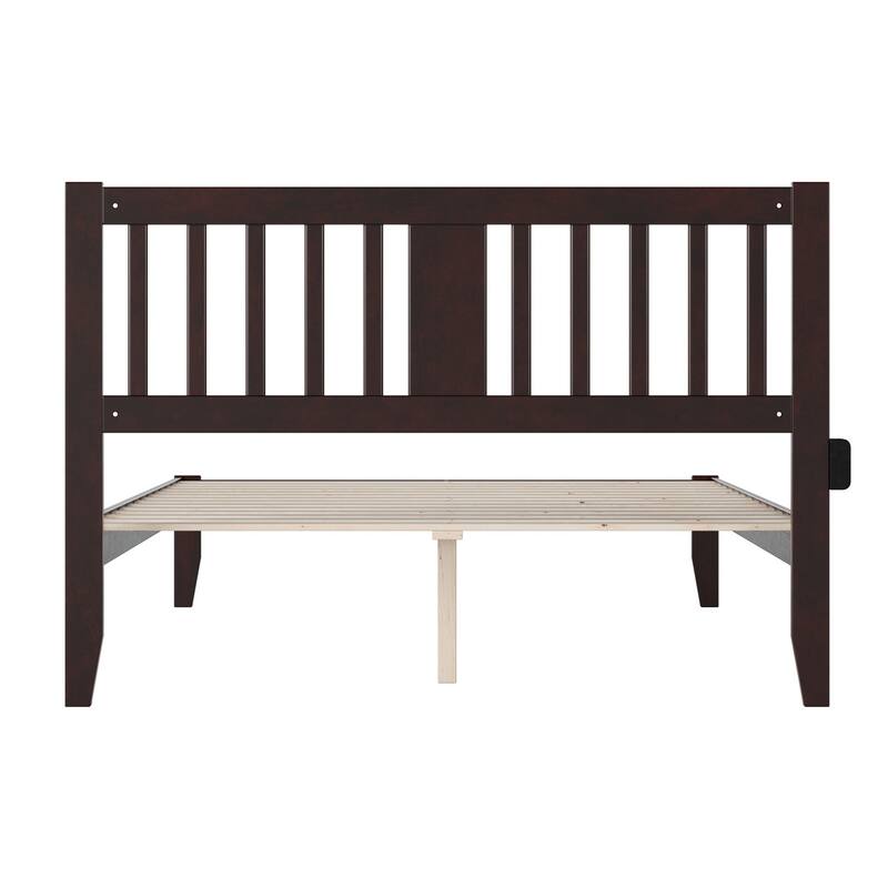Rustic Romance Bed - Espresso Finish - Queen Size - Solid Wood Frame & Charging Station