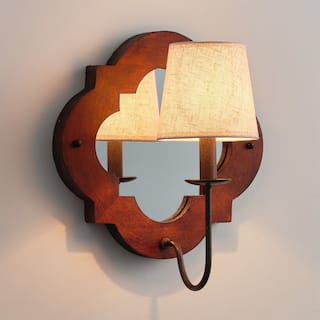 Lusteria 14" Distressed Wood Mirrored Farmhouse 1-Light Wall Sconce - Brown