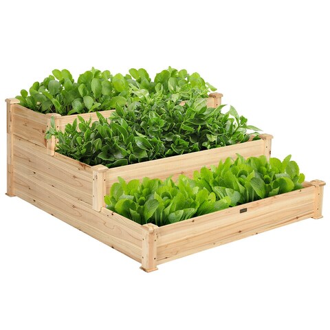 Costway 3 Tier Wooden Raised Garden Bed Planter Kit Outdoor Grow - 49" x 49" x 22"
