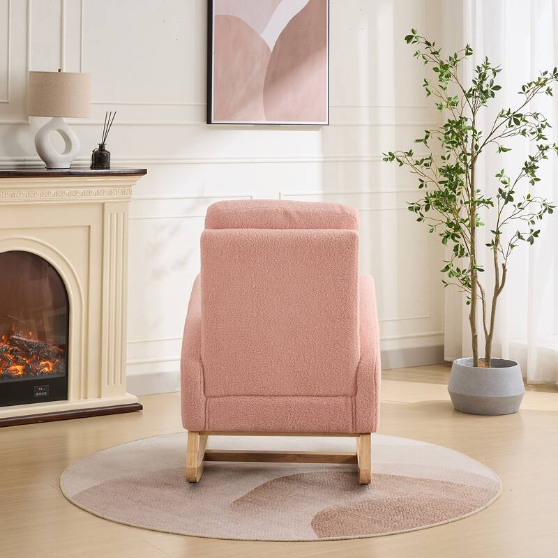 27.2"W Rocking Chair, Sherpa Glider Chair with High Back and Side Pocket, Rocking Accent Armchair with Rubber Wood Legs