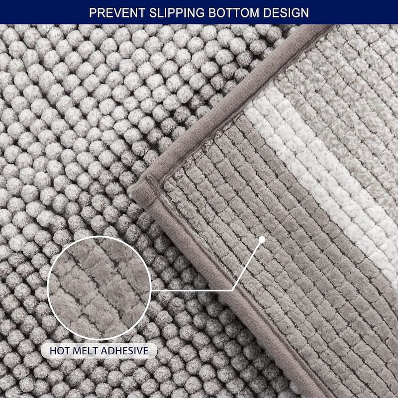 Subrtex Rugs Chenille Gradient Stripe Pattern Soft Plush Bath Rug Shower Water Absorbent Mat