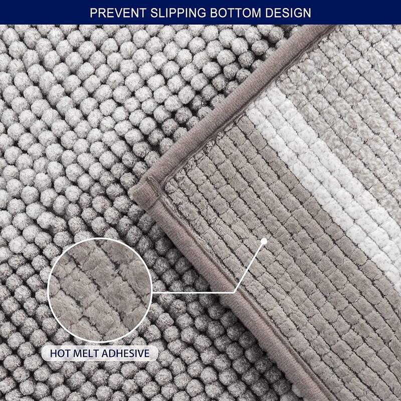 Subrtex Rugs Chenille Gradient Stripe Pattern Soft Plush Bath Rug Shower Water Absorbent Mat