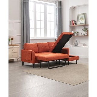 Fabric Reversible Sleeper Sectional Sofa w/ Storage Chaise and Pull-Out ...