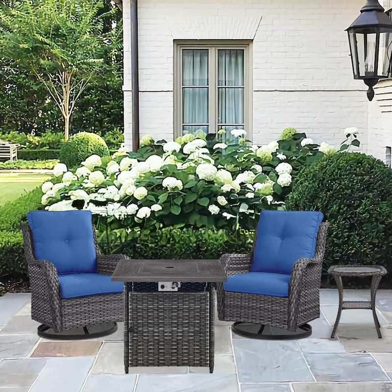 Pocassy Patio Fire Pit Table with Swivel Chair Side Table - Grey - Blue