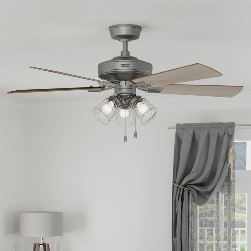 Hunter 52" Crestfield Ceiling Fan w/ LED Light Kit, Pull Chain - Farmhouse, Transitional - EASY INSTALLATION! - Matte Silver