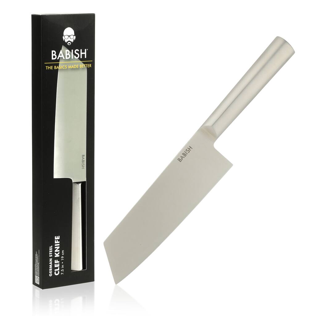 Babish High Carbon 1.4116 German Steel Full Tang 7.5-Inch Clef Knife Chef & Cleaver Hybrid for Chopping, Slicing & Prep