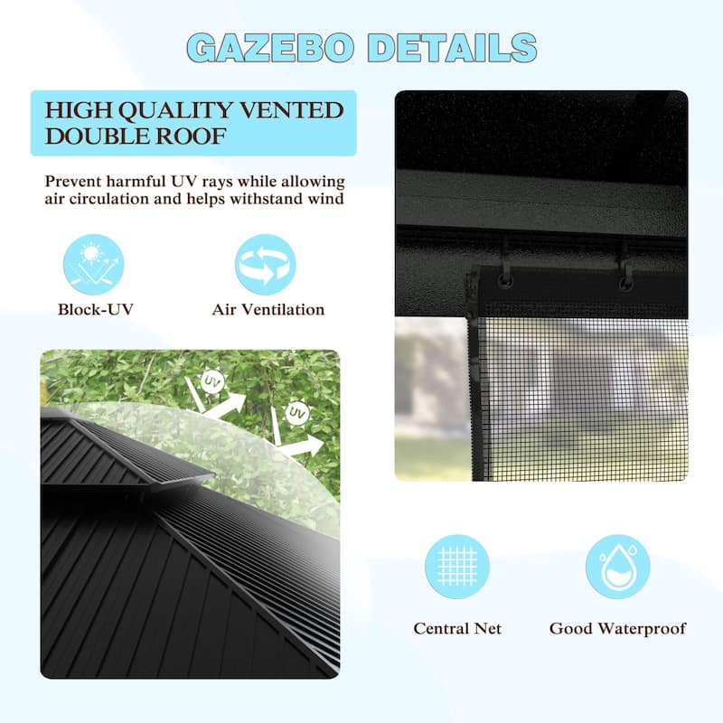 VEIKOUS Aluminum Double Hardtop Gazebo Pergola for Patio, Lawn, and Garden with Removable Netting