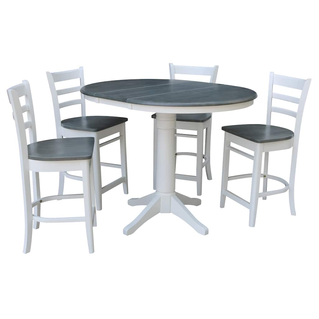 36" Round Extension Dining Table With 4 Emily Counter Height Stools - Set of 5 Pieces