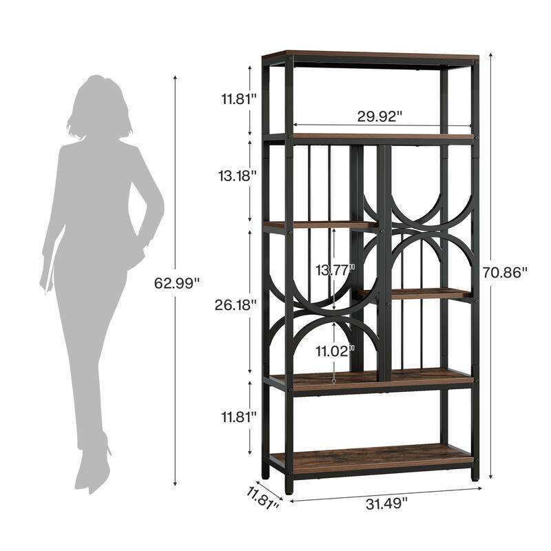 70.86-Inch Tall Bookshelves with 6 Open Storage Shelf