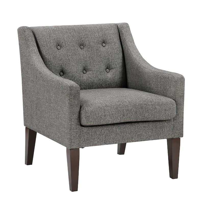 Ginna Accent Armchair, Button Tufted Dark Gray Polyester, Brown Legs