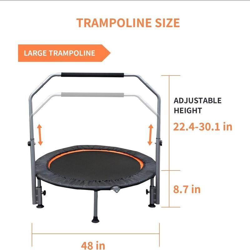 40"/48" Foldable Mini Trampoline Rebounder with Adjustable Foam Handle for Indoor/Outdoor Fitness