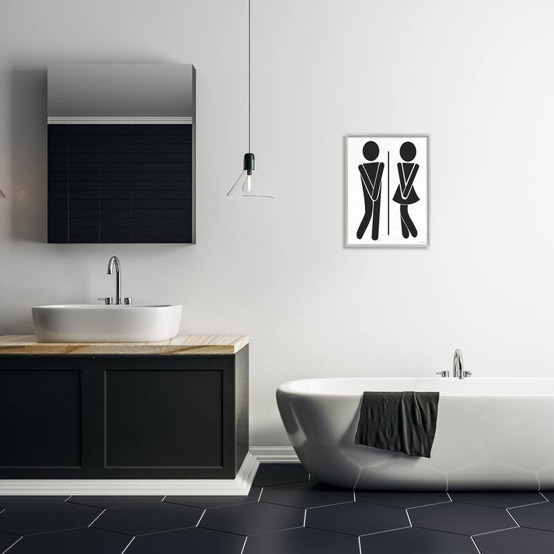 Stupell Bathroom Sign Genders Got to Go Stance Figures Framed Wall Art - Black