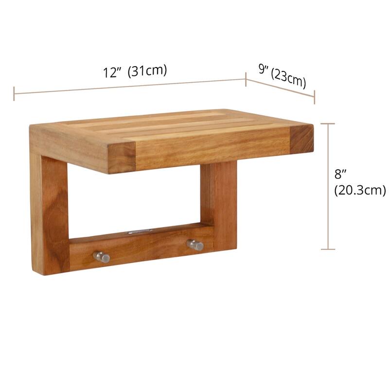 Moa Teak Wall Shelf with Hooks