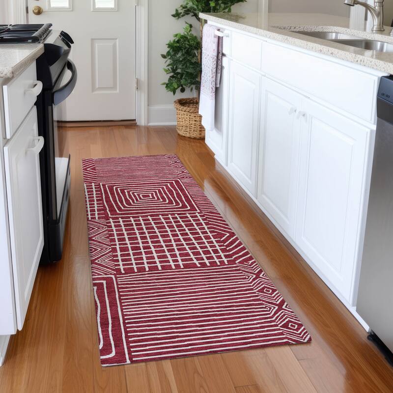Premium Washable Super Soft Geo Motif Mayfield Rug - Garnet - 2'3" x 7'6"