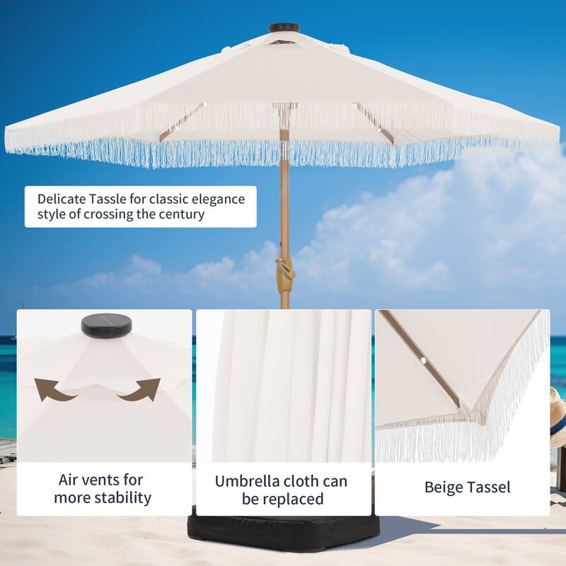 Autlaycil 7.5 ft Outdoor Patio Umbrella with 18 LED Lights Solar & Tassel.