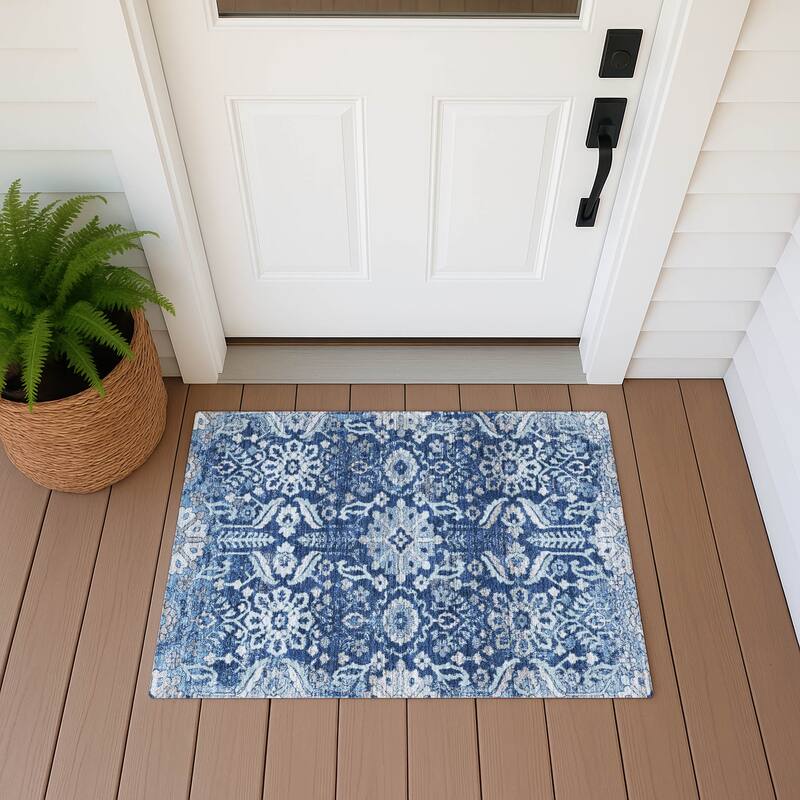 Machine Washable Indoor/ Outdoor Global Firestone Chantille Rug - Navy - 1'8" x 2'6"