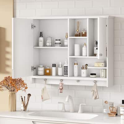 Wall-Mounted Bathroom Medicine Cabinet with Adjustable Shelves and Mirror Door
