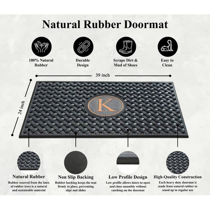 A1HC 100% Pure Rubber Monogrammed Front Door Mat 24" x39" Indoor Outdoor Doormat