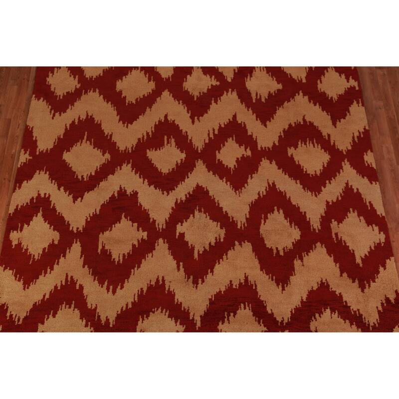 Hand Knotted Oriental 100% Wool Carpet Modern Geometric Oranges & Rust Moroccan Area Rug - 11' 7'' X 9' 0''