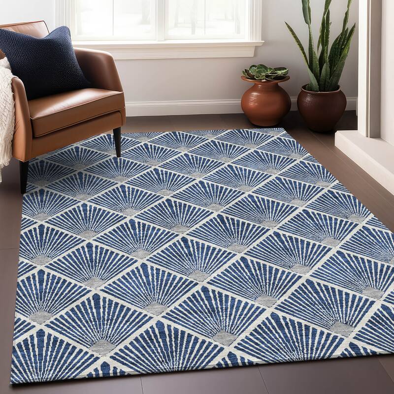 Premium Washable Super Soft Diamond Trellis Mayfield Rug - Navy - 8' x 10'
