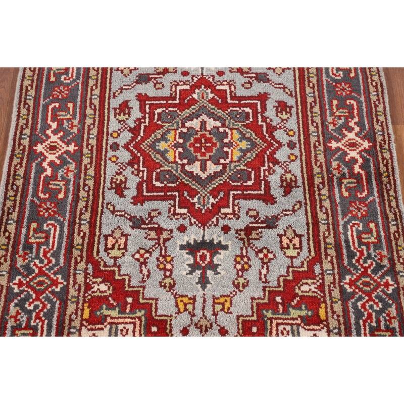 Geometric Heriz Serapi Indian Accent Rug Handmade Wool Carpet - 2'11" X 5'0"