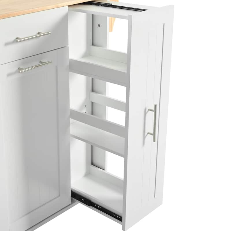 Roomfitters Kitchen Island with Drop Leaf, Kitchen Storage Cart with 3 Tier Pull Out Cabinet Organizer, Internal Storage Rack