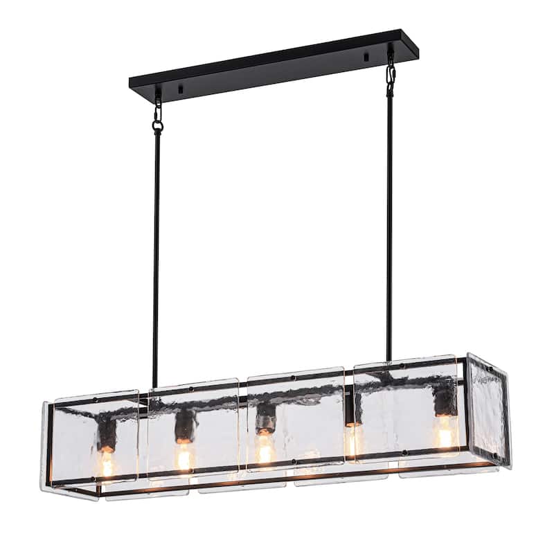 Modern 39.37" Large Rectangle Water Ripple Glass Chandelier for Dining Room - W39.4"