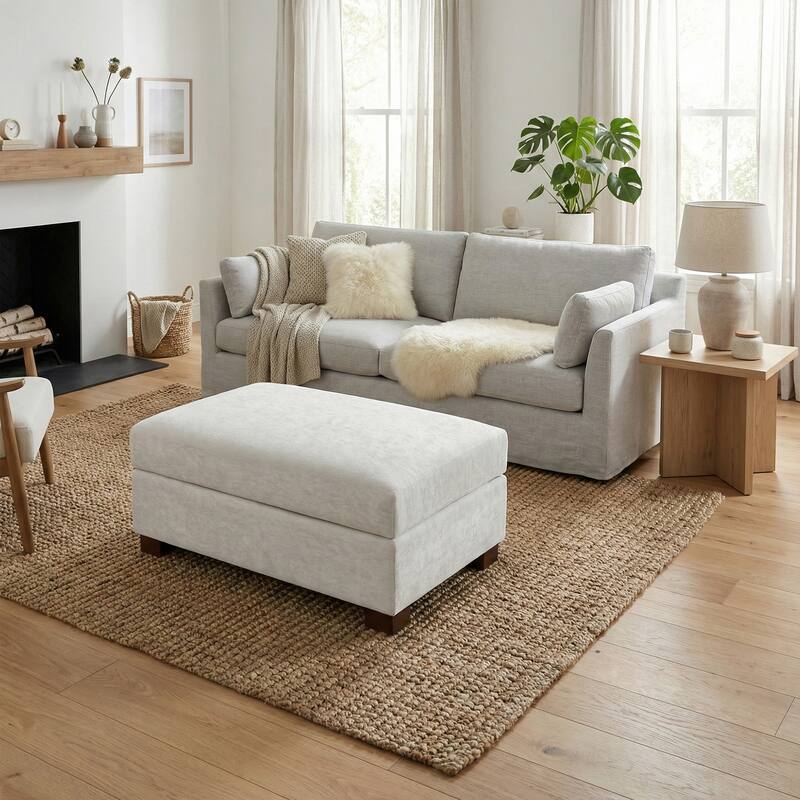 Oversized Chenille Modular Ottoman With Cushioned Top