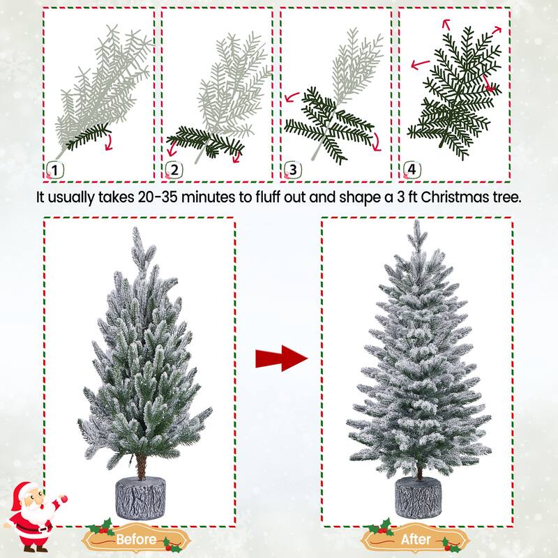 Yaheetech 2ft/3ft Pre-lit Mini Flocked Tabletop Christmas Tree with Warm White LED Lights