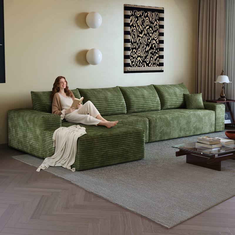 L-Shape Modular Sectional Sofa with Chaise Lounge, Oversized Corduroy Upholstered Cloud Couch, Corner Sofa with Deep Seat