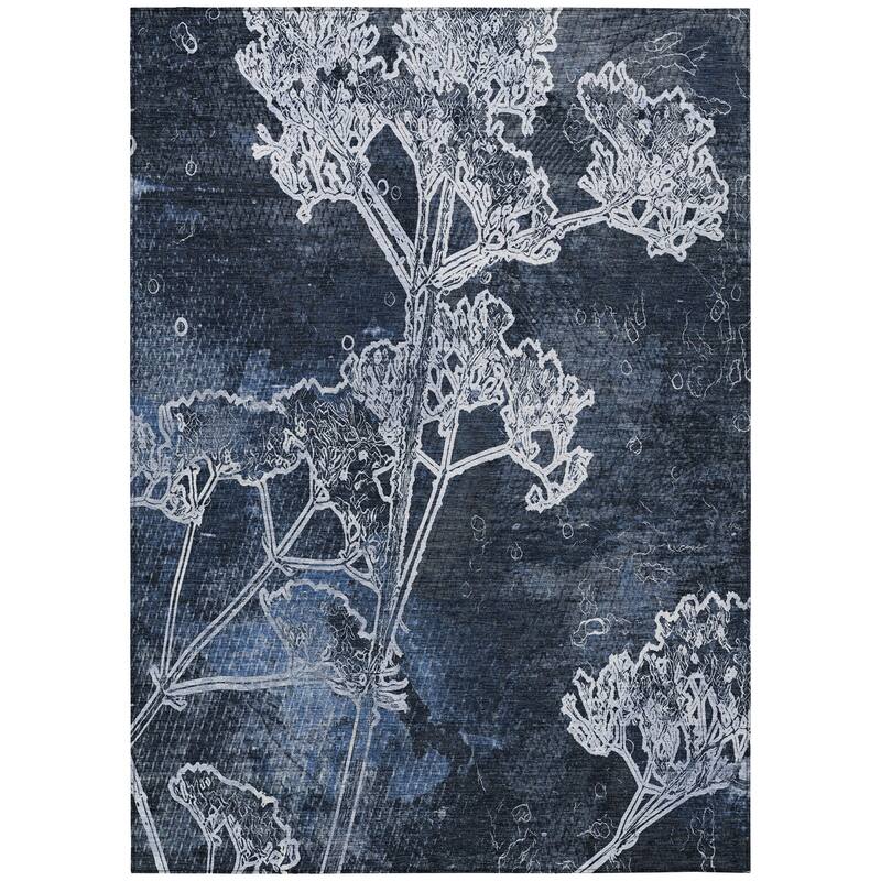 Machine Washable Indoor/ Outdoor Modern Floral Chantille Rug