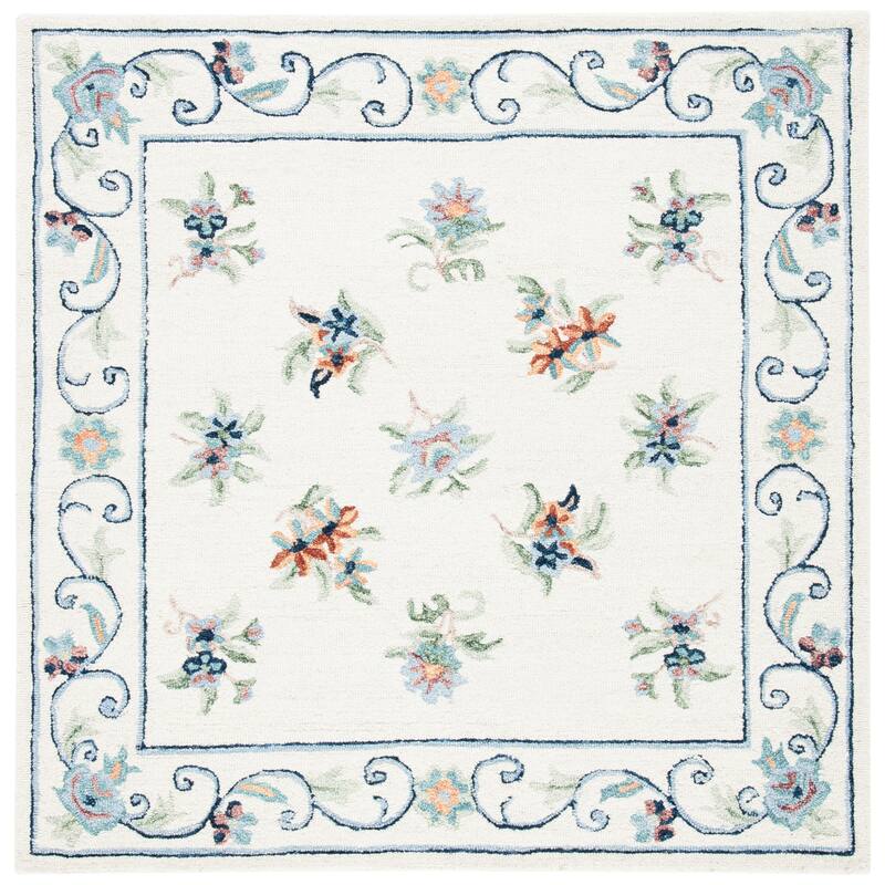 SAFAVIEH Handmade Micro-Loop Zoraida Wool Rug - 5' Square - Ivory/Grey