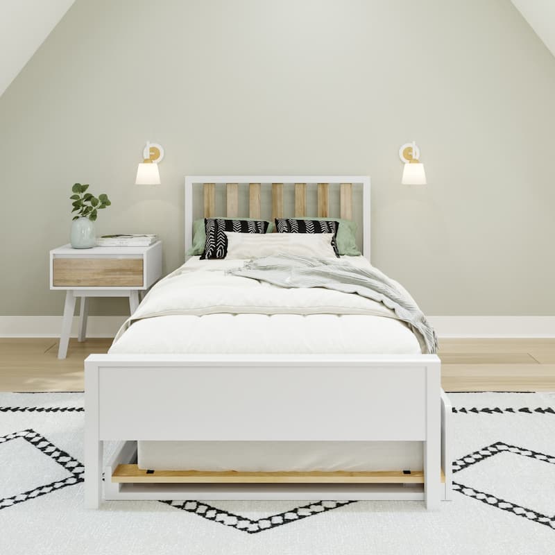 Max and Lily Twin-Size Bed with Slatted Headboard and Trundle