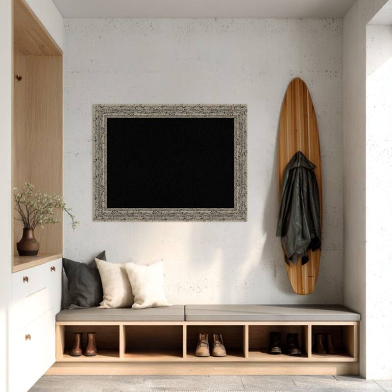 Attic Aged Silver Wood Framed Cork Board - Bulletin Board, Organization Board, Pin Board