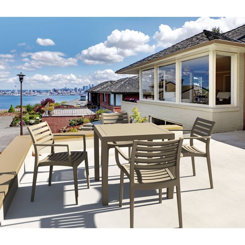 33" Taupe Brown Stackable Outdoor Patio Dining Arm Chair