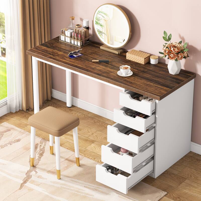 Vanity Desk with 5 Drawers, Modern Makeup Desk with Mulitple Storage, Gifts for Christmas