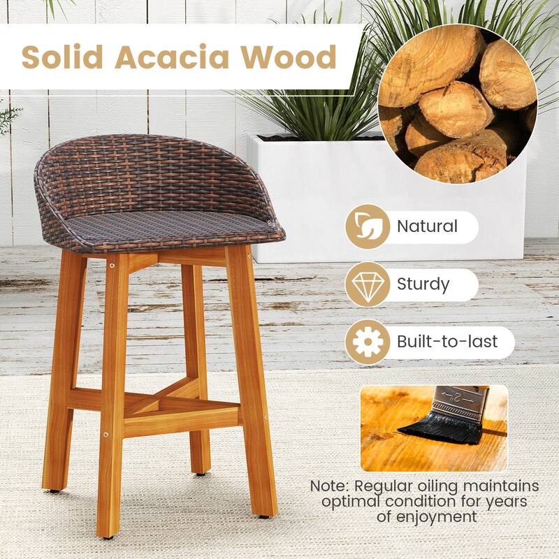 Costway Outdoor Faux Rattan Bar Chairs Set of 2/4 Solid Acacia Wood - See Details