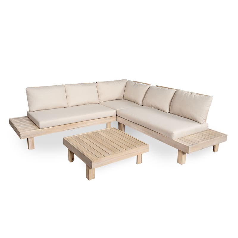Christopher Knight Home - Mirek Acacia Wood Outdoor 4 Piece Sectional Sofa with Water-Repellent Cushions