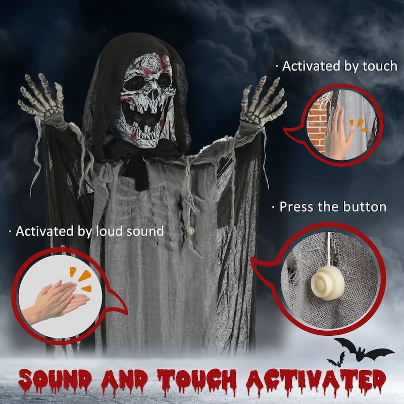 Outsunny 74" Life Size Outdoor Halloween Decorations Skeleton Witch, Animated Prop Animatronic Decor with Sound