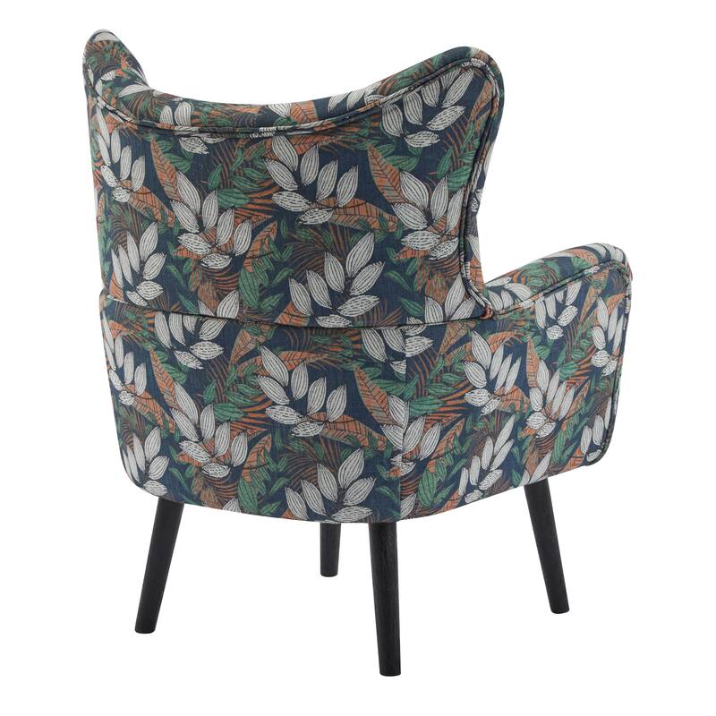Polyester Wingback Armchair with Button-Tufted Back and Oak Wood Legs