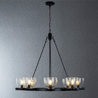 CraftHome 8-Light 35'' Wide Modern Matt Black Chandelier Farmhouse Blown Glass Pendant For Living Room Dining Room - W26''