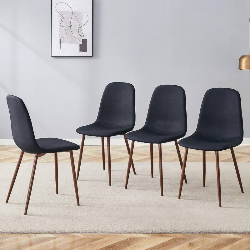 Luxury Simple Chair-Set Of 4 High Resilience Dining Chair With Metal Leg.Integral Metal Leg Architecture - Black+Walnut