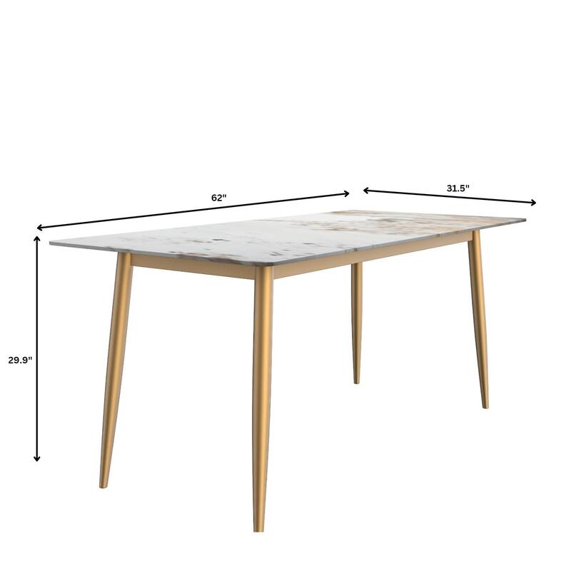 Zayle Dining Table with a 71" Rectangular Top and Gold Steel Base
