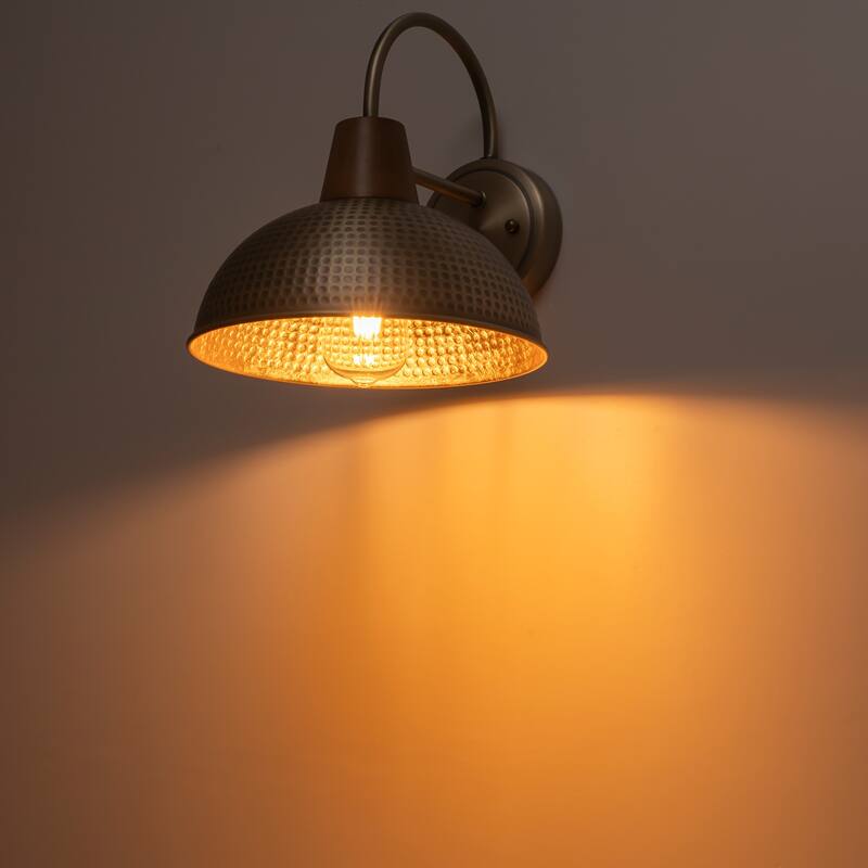 Farmhouse Industrial 1-Light Wall Sconce with Hammered Metal Shade Barn Outdoor Light - W10.24"