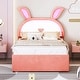 preview thumbnail 20 of 32, Twin Upholstered Platform Bed with Trundle, Drawers, and LED Rabbit Headboard