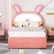preview thumbnail 15 of 55, Versatility Upholstered Kids Bed with Trundle and 3 Drawers, Embedded LED Lights, Rabbit-Shaped Headboard, No Box Spring Needed
