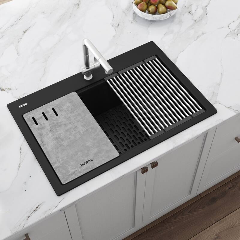 33 in Granite Workstation Matte Black Drop-in Kitchen Sink