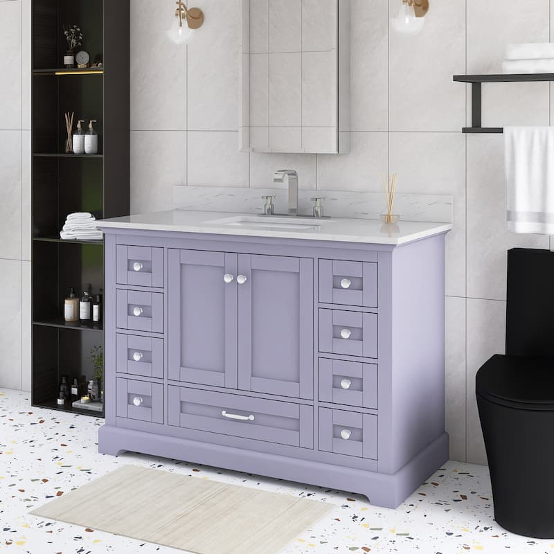 48 inch Plywood Single Sink Freestanding Bath Vanity with White Marble Top - 48" x 22"