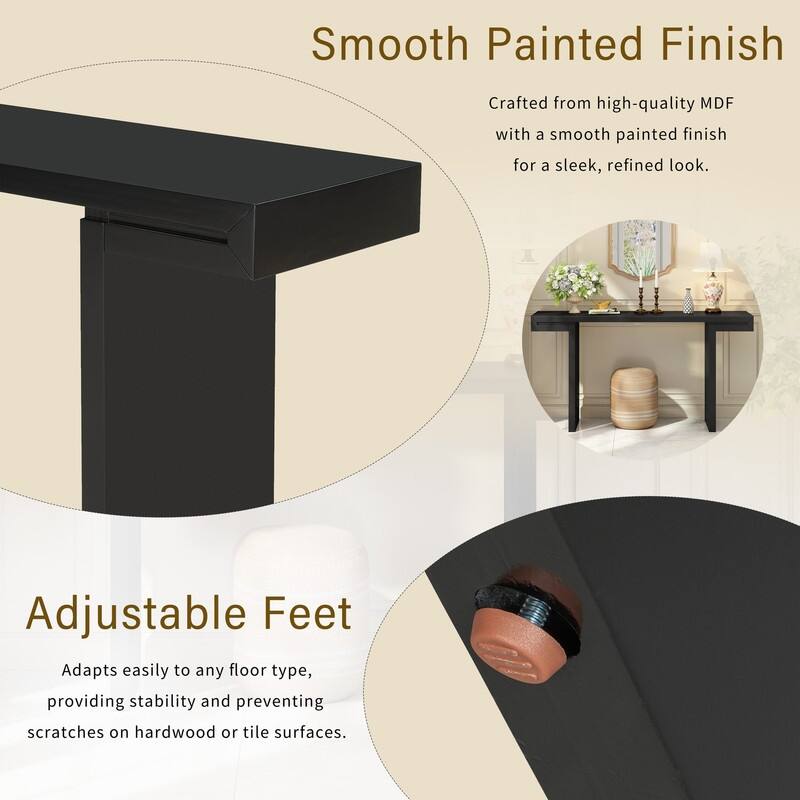 U-Style Large Console Table, Stylish Entryway Table with Geometric Design and Adjustable Feet