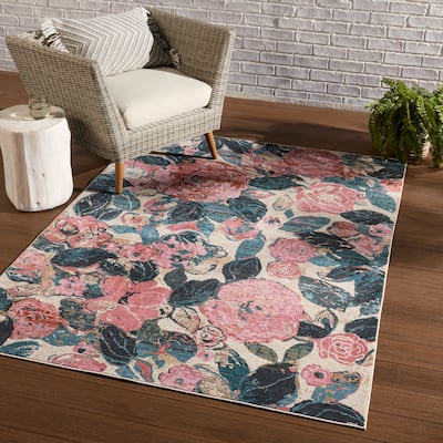 Illiana Indoor/ Outdoor Floral Pink/ Blue Area Rug